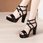 Big Size 32-43 Block Heel Platform Sandals Women Wedding Shoes 2025 Summer High Heels Gladiator Sandals Patent Leather Sandals