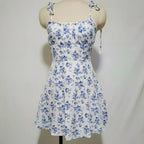 2025 new vacation style short summer French vacation temperament floral suspender dress short skirt women's clothing