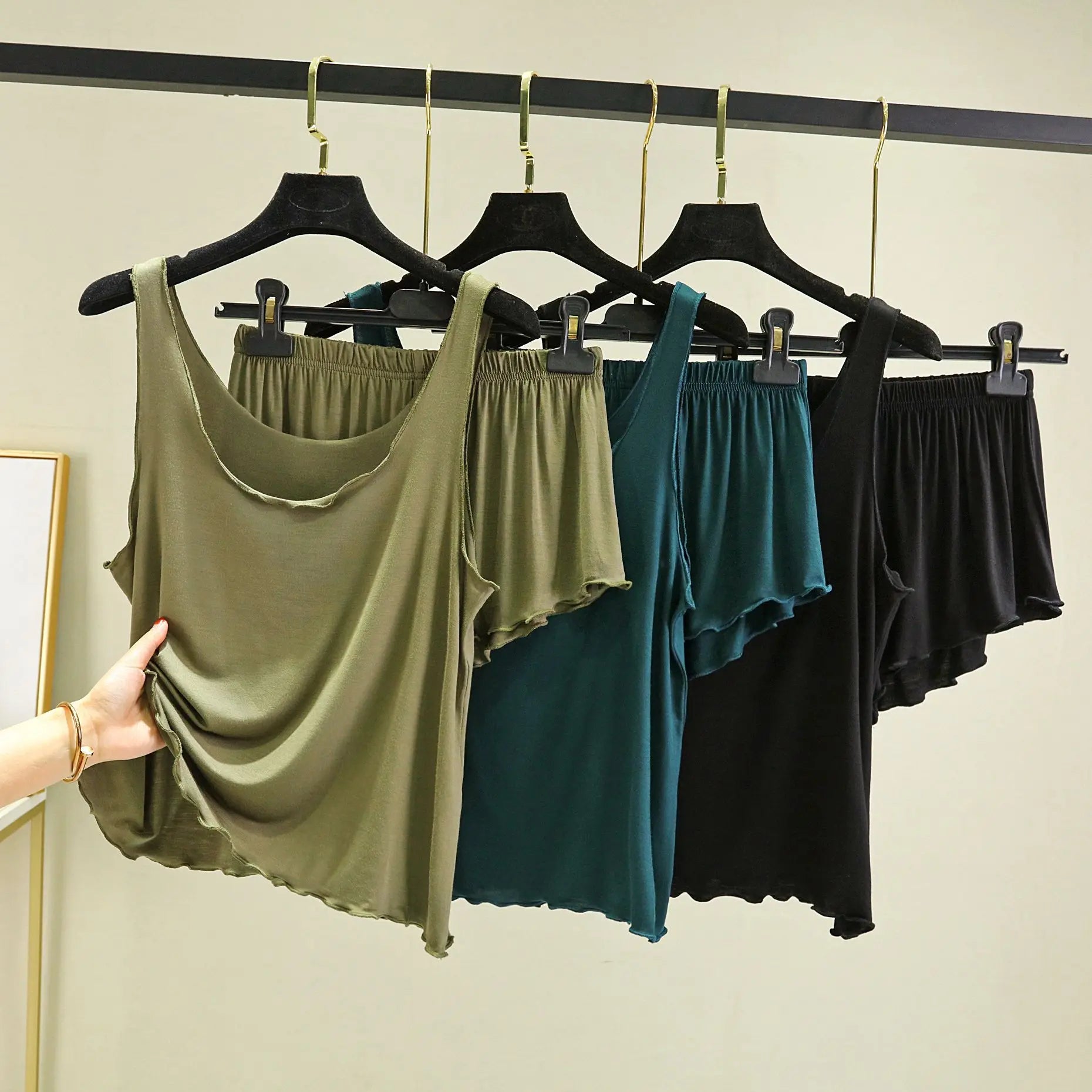 Casual Pyjama Pour Femme Summer Modal Tank Top Shorts Two-Piece Set Round Neck Sleeveless Home Wear Clothes Women Pajamas Suit