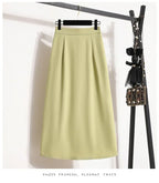 2025 Summer Female Fashionable Versatile Solid Skirts High Waisted Mid Length A-line Plus Size Skirt Split Wrap Body Skirt