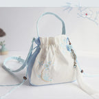 Chinese Style Women's Drawstring Bag Vintage Flower Embroidery Hanfu Handbag Street Fashion Girls Bucket Shape Shoulder Bag