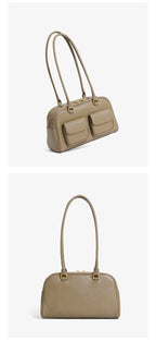 Burminsa Cowhide Genuine Leather Underarm Shoulder Bags For Women 2025 Luxury Designer Korean Bowling Tote Work Ladies Handbags