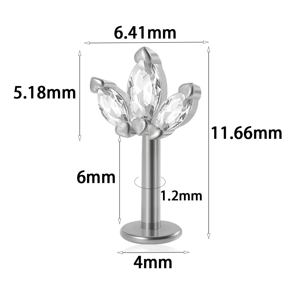 361L Surgical Steel Marquise Vertical Post Helix Piercing Crown/Butterfly Earrings Cartilage Helix Stud Body Piercing Jewelry