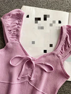 2024 Solid Color Ribbed Knotted Tank Top Casual Round Neck Tank Top For Spring & Summer Women's Clothing Knit Crop Top