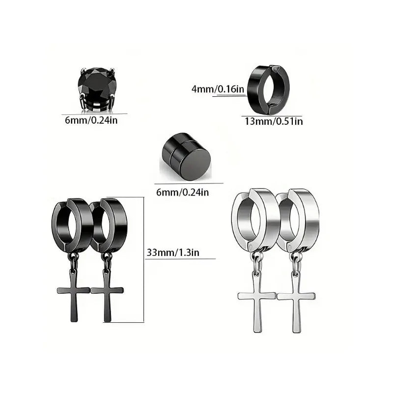 2pcs Punk Mens Strong Magnet Magnetic Ear Stud Set, Non Piercing Earrings Fake Cross Earrings Gift For Boyfriend Lover Jewelry