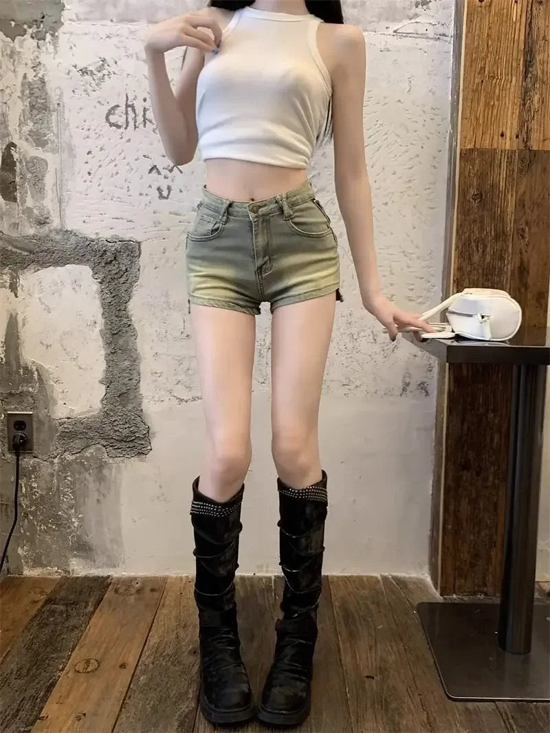 Elasticty Skinny Short Jean Pants Woman Zipper Denim Shorts for Women Designer Trend 2025 Jorts Aesthetic Design XL Streetwear