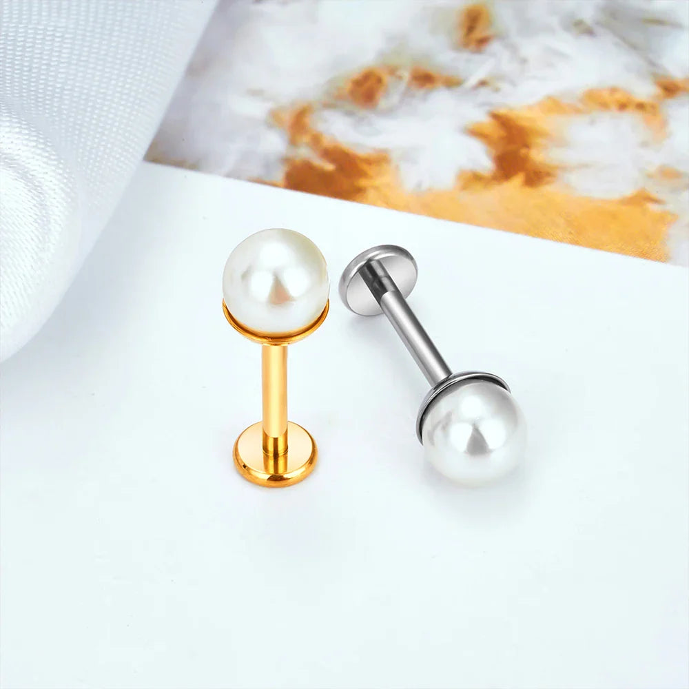 ASTM F136 Titanium 16G Bowl shaped Pearl Earring Helix Tragus Cartilage Stud Earlobe Lip Piercing Jewelry