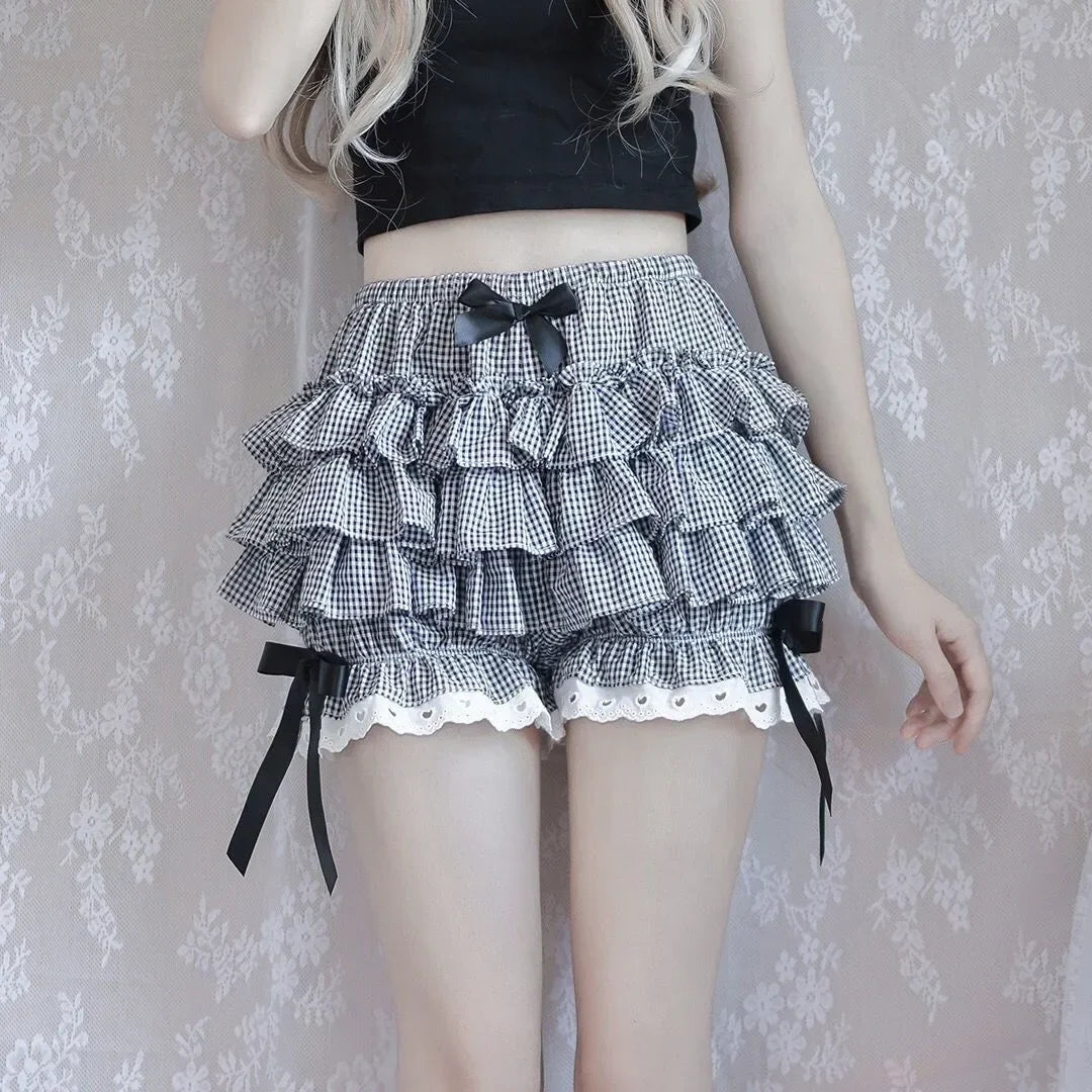 Emo Women Y2K Japanese Goth Elastic Waist Cross Mini Short Skirt High Waist Aesthetic Acubi Ruffle Skirts A-line 2000s Clothes