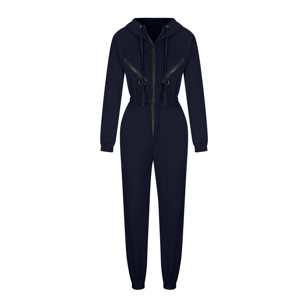 Autumn Women's Monochrome Long-Sleeved Jumpsuit Solid Color Zip-up Sportswear Female Winter Casual Tracksuit Fashionable Hoodies