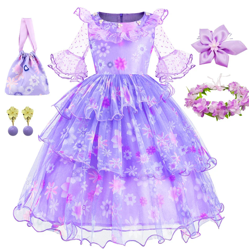 Encanto Princess Costume Isabella Dress Suit Charm for Girls Cosplay Isabela Carnival Christmas Birthday Party Mirabel Clothes