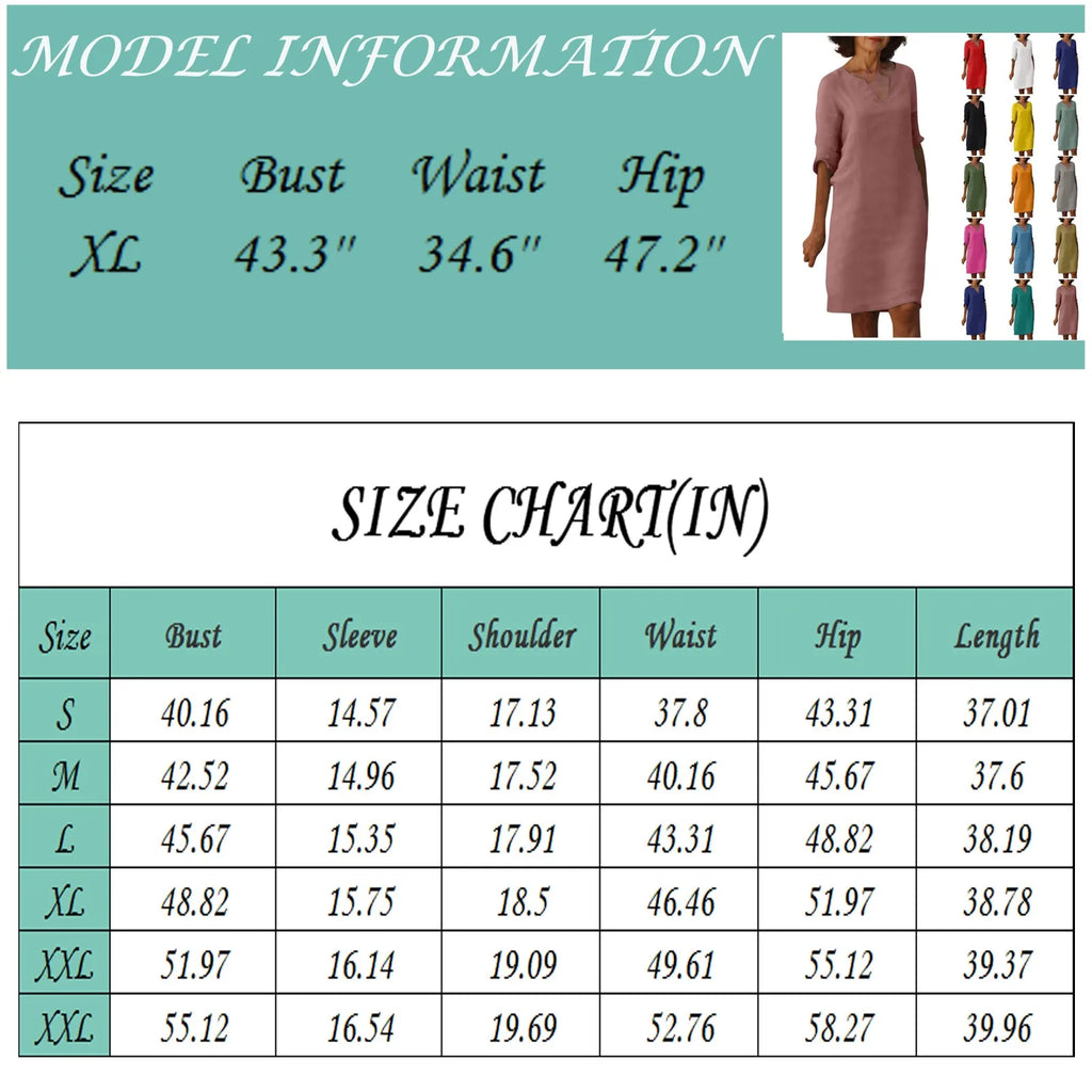 Cotton Linen Women's White Mini Dresses Half Sleeve Holiday Vacation Women's Dress V Neck Solid Color Women's Summer Party Dress