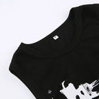 Guitar Print Sleeveless Tank Top Y2K Casual Ribbed Women Grunge Crop Top Harajuku Fashion Vest Tee 90s Street Outfits