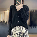 100 Merino Wool Knitted V-neck Sweater Women's Top Loose Korean Version Fashionable Versatile Autumn And Winter Cashmere Sweater