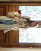 DSMTRC 2025 Holiday Knitted See-throught Cardigan Dress V Neck Long Flare Sleeves Leisure Long Trendy Single Breasted Autumn