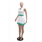 CM.YAYA Women's Set Sleeveless V-neck Vest  + Pleated Skirts 2025 Summer Cute Street Beach Two 2 Piece Sets Outfits Tracksuit