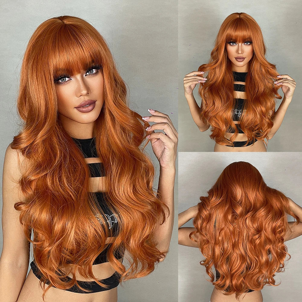 Blonde synthetic wig with straight bangs Ladies Cosplay wig High temperature silk wig set with big waves and long curly hair