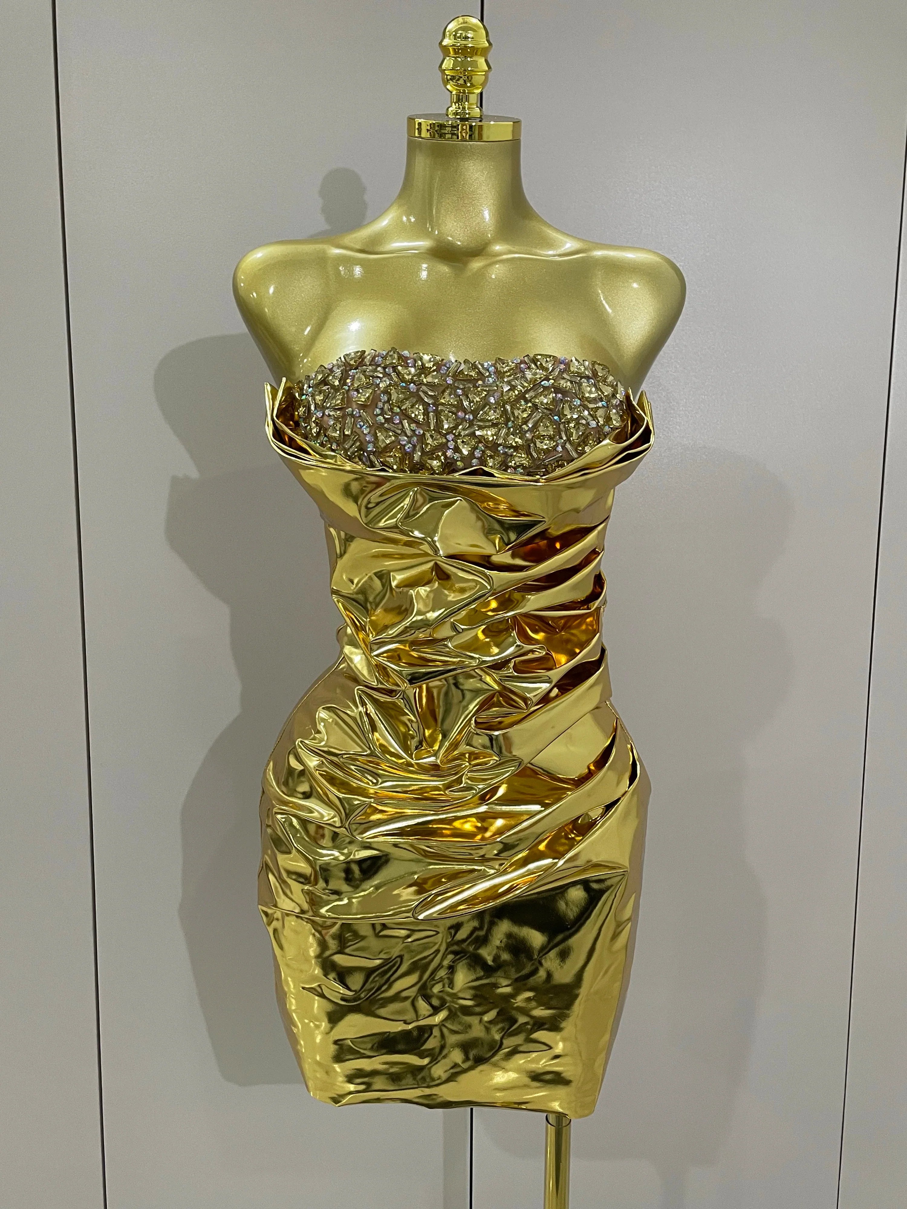 2025 New Sparkly Diamonds Crystal Sexy Mesh See Through Bodycon Mini Dress Women Birthday Party Celebrate Performance Costume