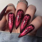 24pcs Manicure Long Almond False Nails Stiletto Ballerina Fake Nials Detachable Halloween Bat French Nail Tips DIY