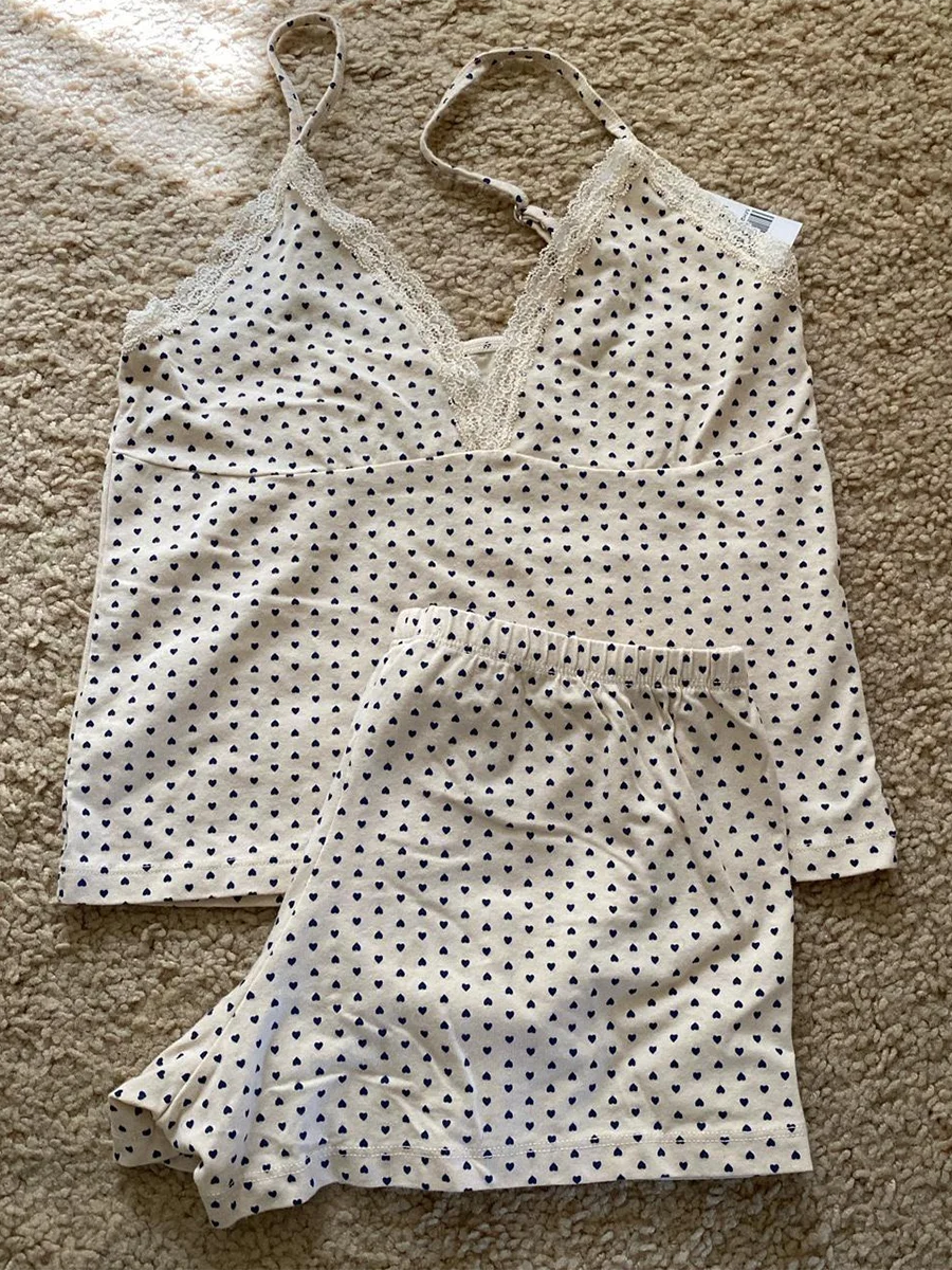 Blue Striped Tank Shorts Pajama Set Women Summer Sleeveless Crop Top+Elastic Waist Straight Short Pant Cotton Home 2 Piece Sets