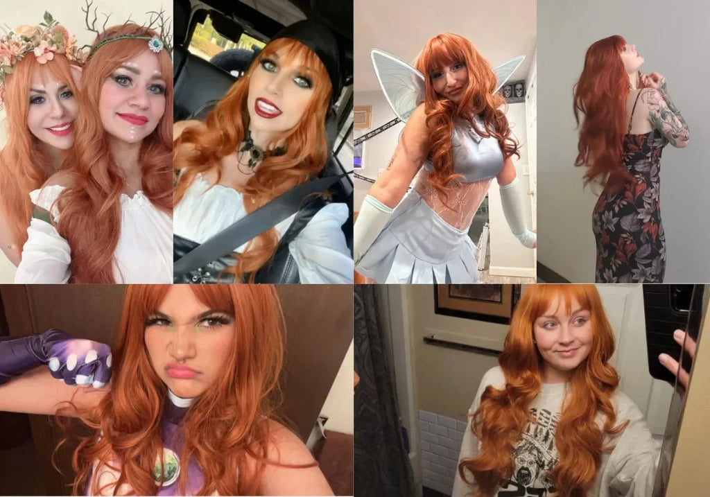 Blonde synthetic wig with straight bangs Ladies Cosplay wig High temperature silk wig set with big waves and long curly hair