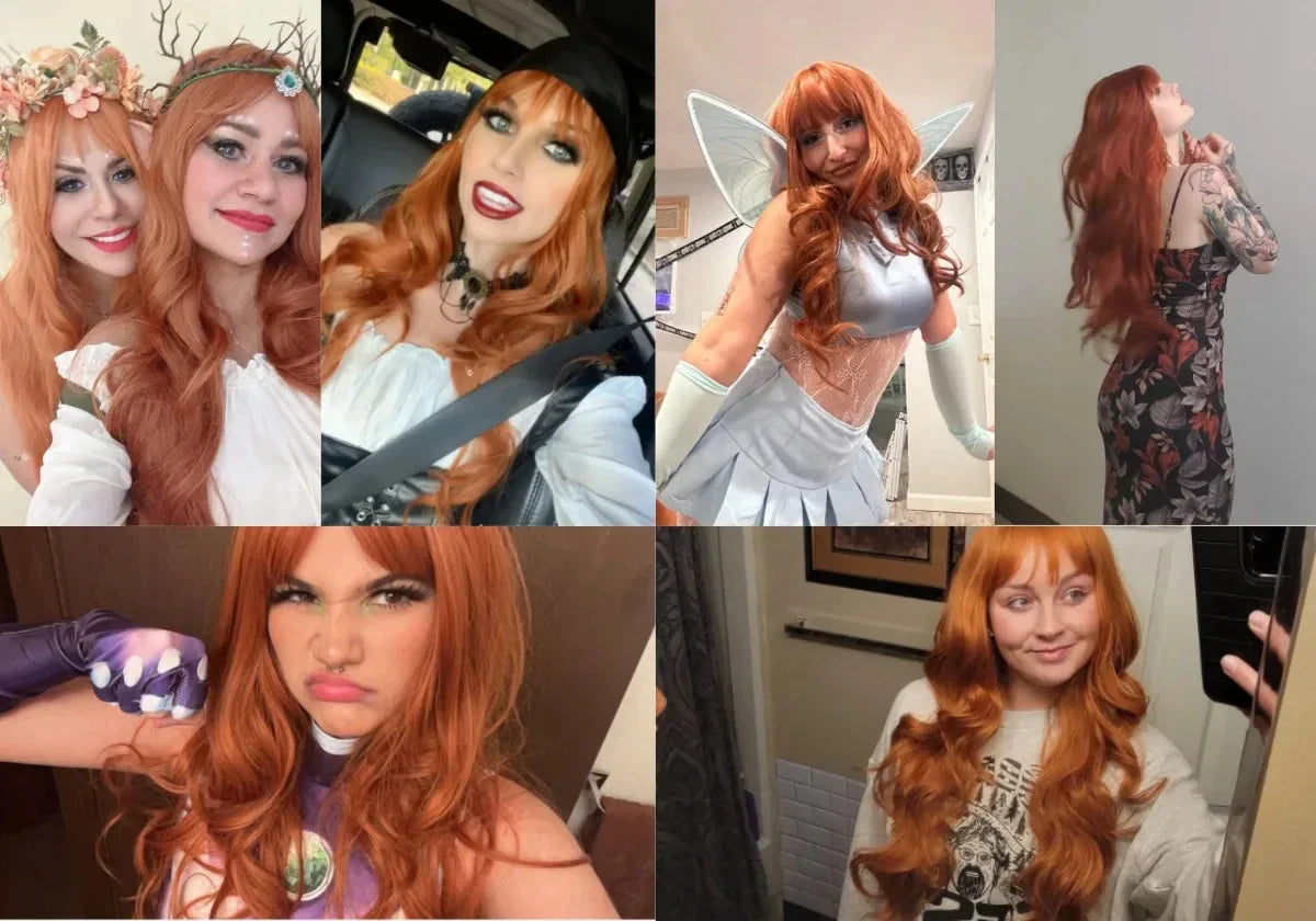 Blonde synthetic wig with straight bangs Ladies Cosplay wig High temperature silk wig set with big waves and long curly hair