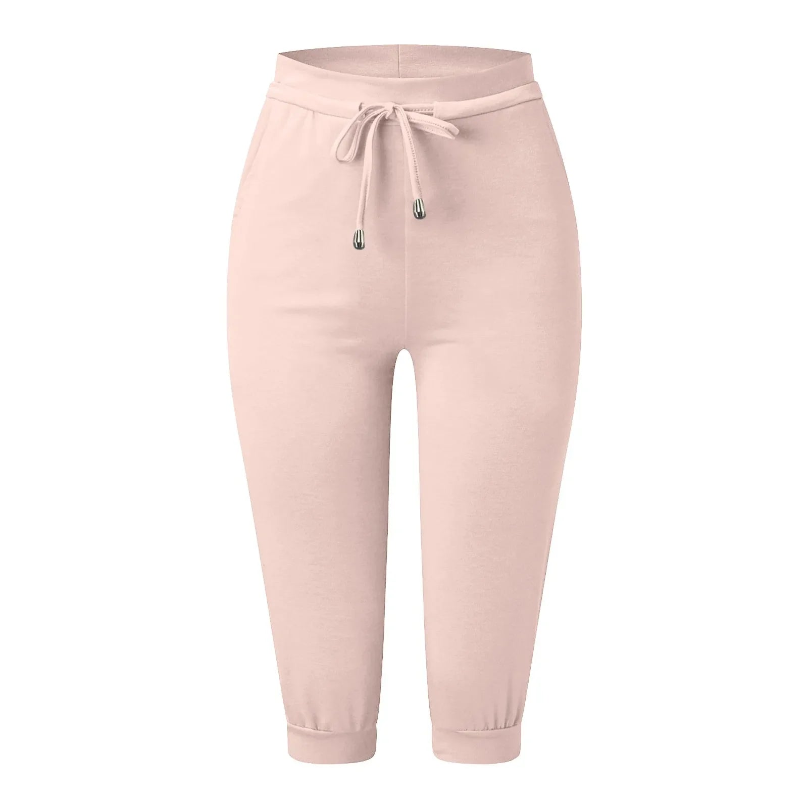 Classic Solid Color Jogging Pants Women Cotton Linen Capris Trousers Bandage Double Pocket Pants Summer Beach Vacation Wear
