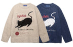 2025 Autumn and winter men's and women's American retro fun cute cat jacquard knitted sweater loose and lazy couple's top