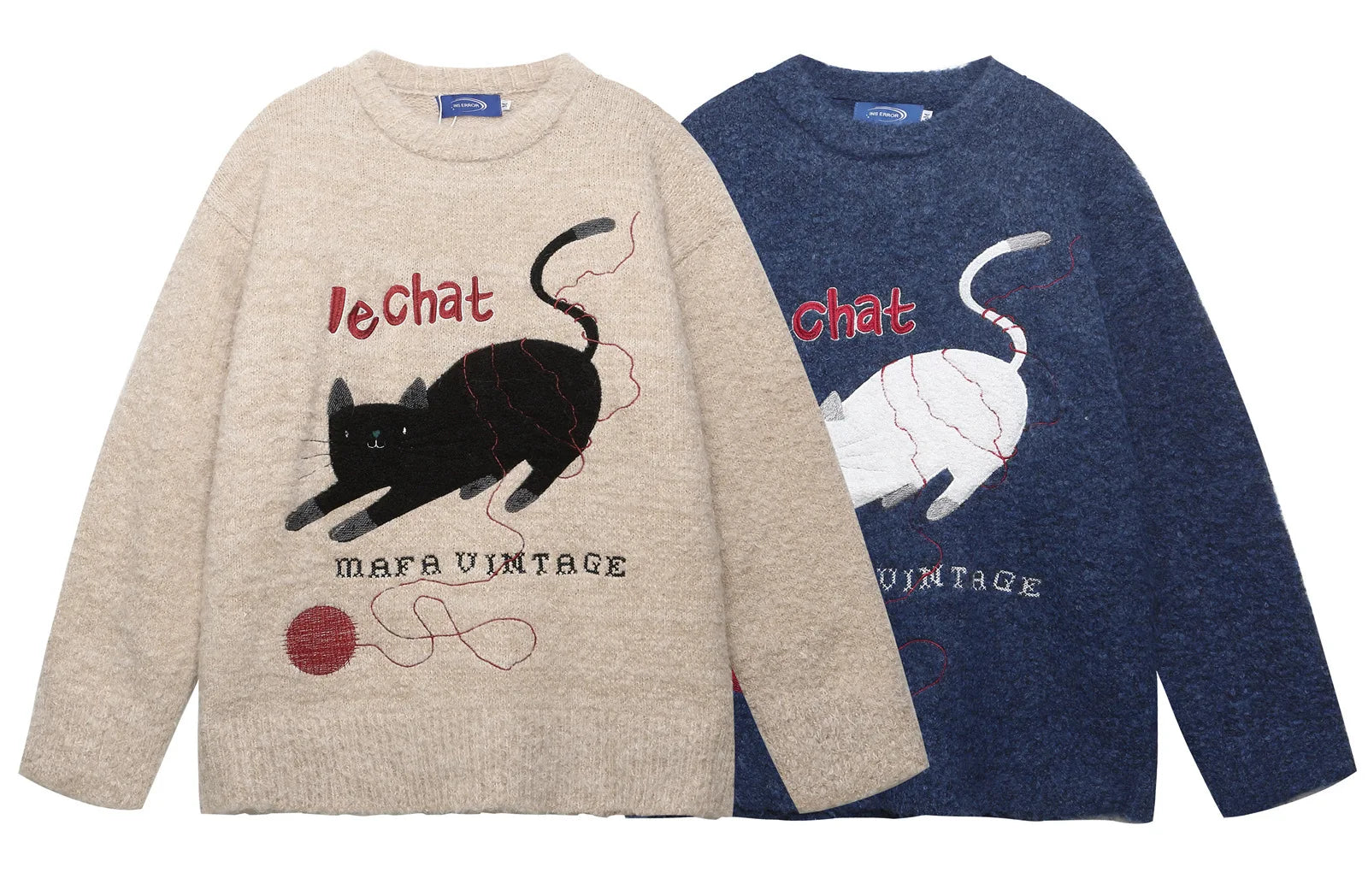 2025 Autumn and winter men's and women's American retro fun cute cat jacquard knitted sweater loose and lazy couple's top