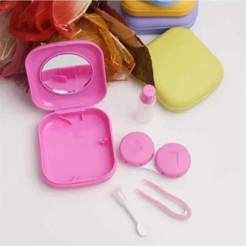 1pcs Mini Square Contact Lens Case with Mirror for Women Colorful Lens Box Eye Container Lovely Travel Kits