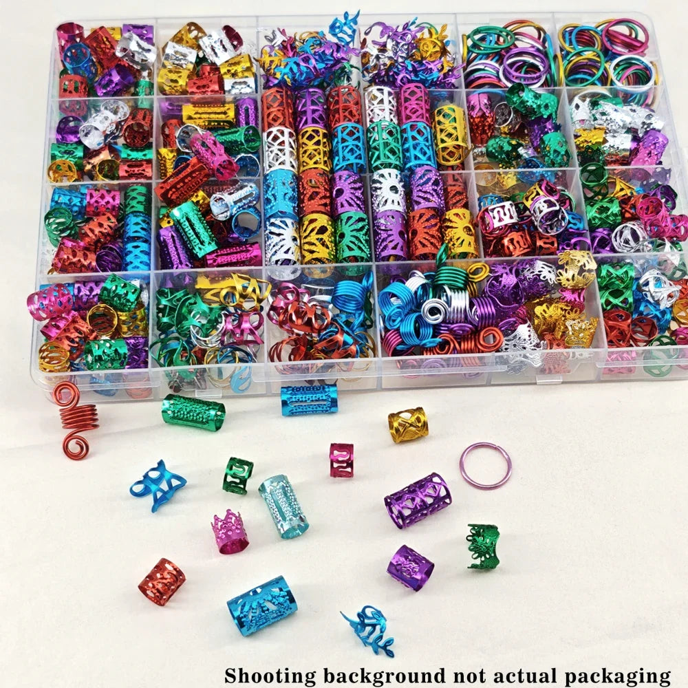 280pcs  Alloy Hair Accessories Set, Elegant BOHO Style, Hollow Beaded Designs, Round Shape, Solid Color Hair Jewelry