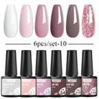 6PCS/SET Glitter Bright Pink Peach Gel Nail Polish Kit Spring Colorful Semi Permanent Soak Off Art UV Gel Varnish For Manicure