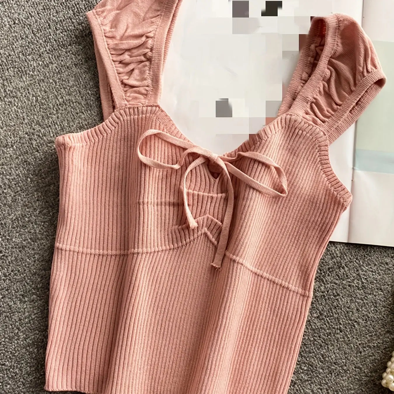 2024 Solid Color Ribbed Knotted Tank Top Casual Round Neck Tank Top For Spring & Summer Women's Clothing Knit Crop Top