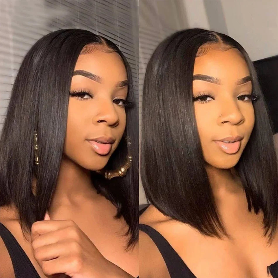 Bone Straight Short Bob Wigs 100% Human Hair Wigs Wear and Go Glueless Lace Front Wig Brazilian Lace Front Human Hair Wigs 180%