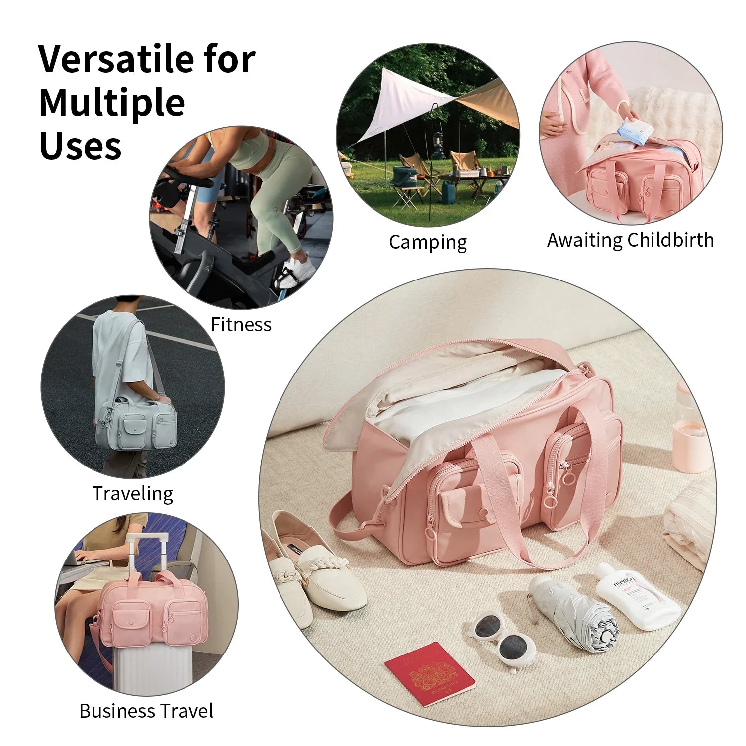 AJI Women Travel Bag Nylon Handheld Travel Bag Carry On Luggage Bag Large Capacity Weekender Gym Sport Holdall Overnight Bag