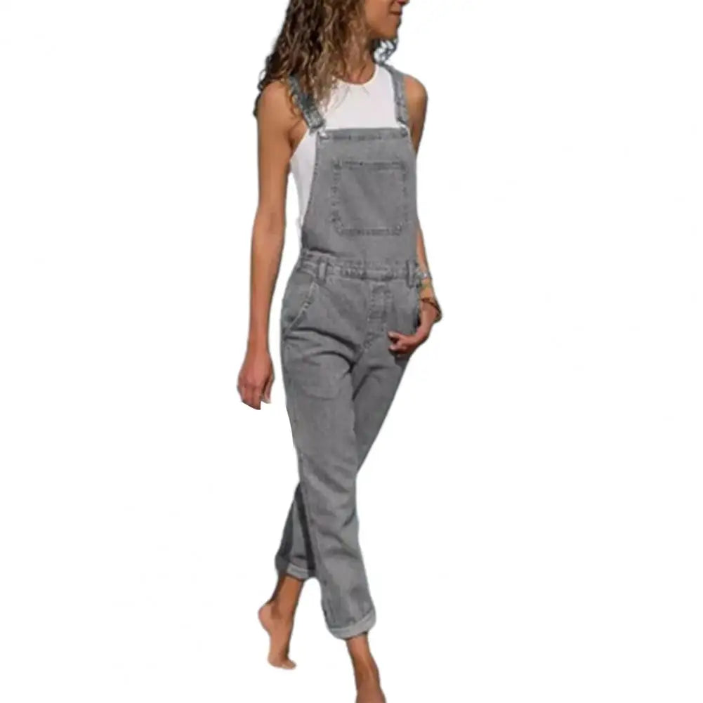 Denim Overalls with Pockets Distressed Denim Overalls Stylish Plus Size Denim Jumpsuit with Adjustable Straps Side Pockets