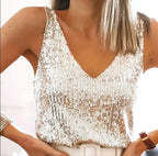 Amazon Quicktrade foreign trade explosion models Europe and the United States sexy ladies sequins summer light mature sexy V-nec