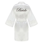 Green Bridesmaid Wedding Party Team Bride Robe With Gold Letters Lace Mesh Sleeve Kimono Satin Pajamas Mother Bathrobe