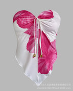 2 Piece Set Women's Floral Print Split Strapless Sleeveless Top & Mini Shorts Pants Set Summer Sexy