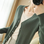100% Cotton Line Long Sleeve V-Neck Knitted Cardigan Women Loose Short Solid Color Simple Sun Protection SMY K61