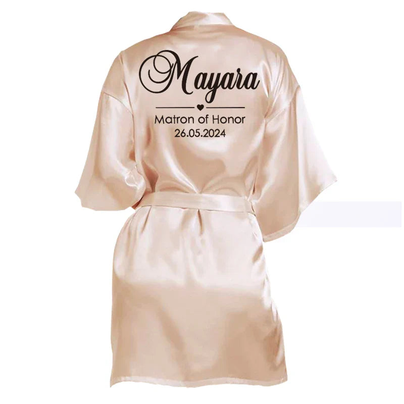 Customized Name Date Wedding Bathrobe Faux Silk Bridal Robe Bride Bridesmaid Wedding Robes Woman Bachelorette Hen Party