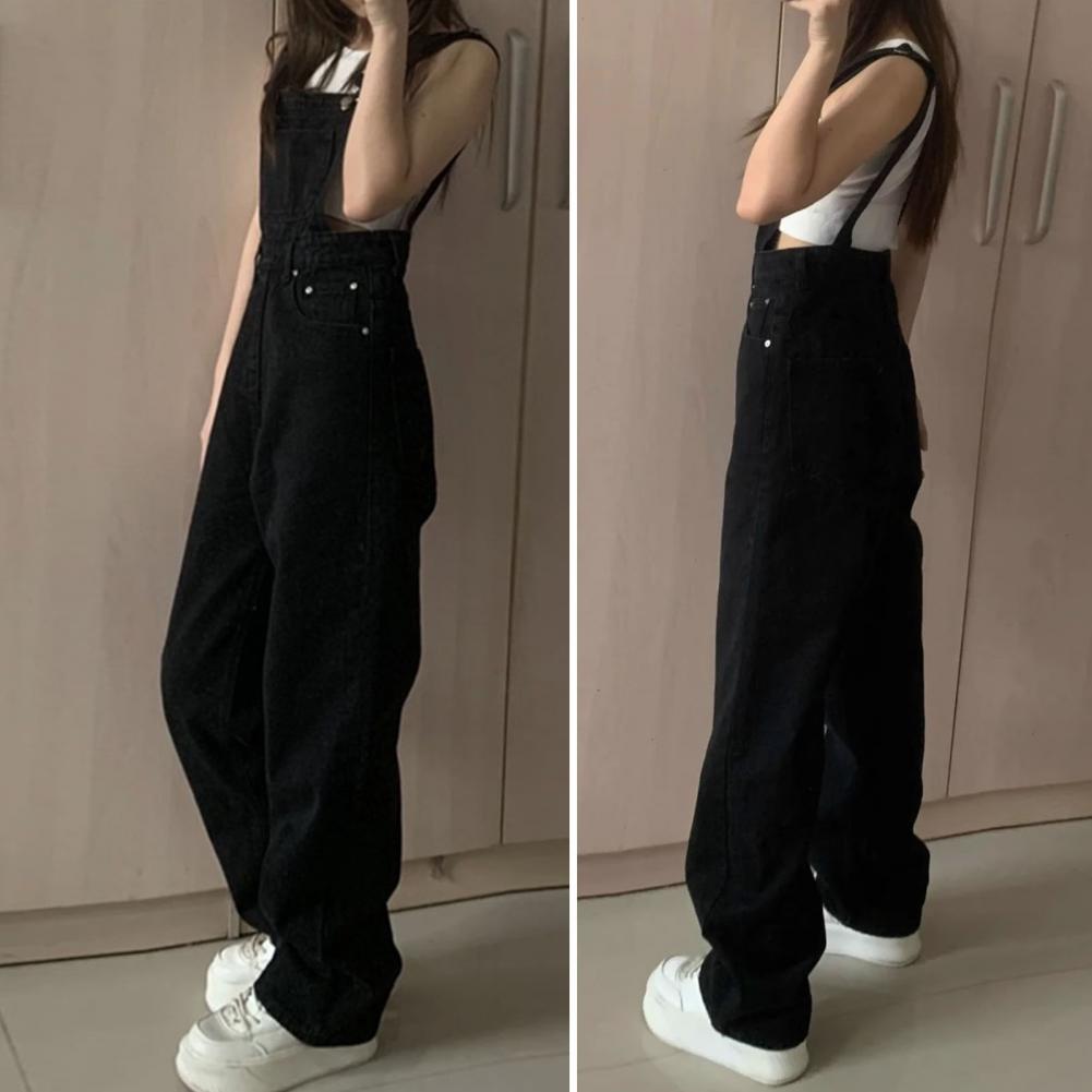 2023 Summer Black Jumpsuit Women Loose Dungarees Overalls Wide Leg Women Long Jumpsuit Ladies Overalls For Women