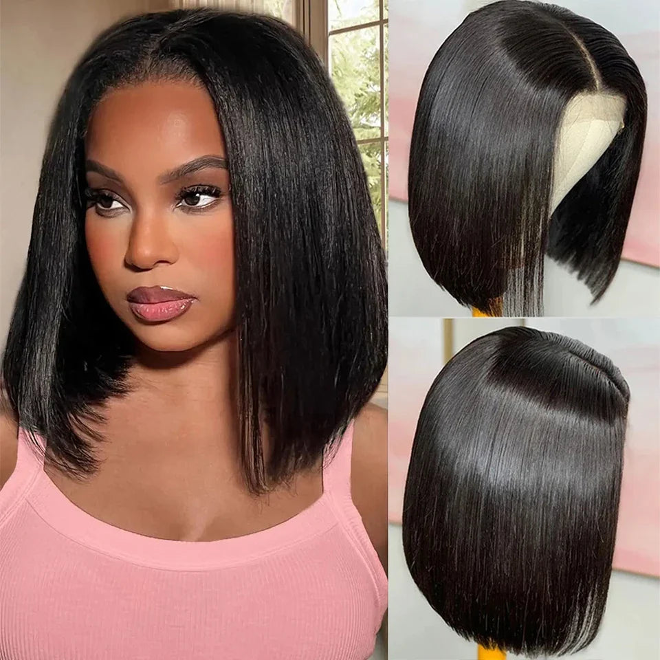 Bone Straight Short Bob Wigs 100% Human Hair Wigs Wear and Go Glueless Lace Front Wig Brazilian Lace Front Human Hair Wigs 180%