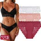 3PCS/Set Sexy Perspective Women Back Lace Panties Patchwork Cotton Underpants Hollow Out Lingerie Underwear Comfortable Briefs