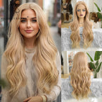 13x6 Lace Front Wig Blonde Wave Synthetic Wigs for Women Daily Party Cosplay Use Heat Resistant Fiber Hair