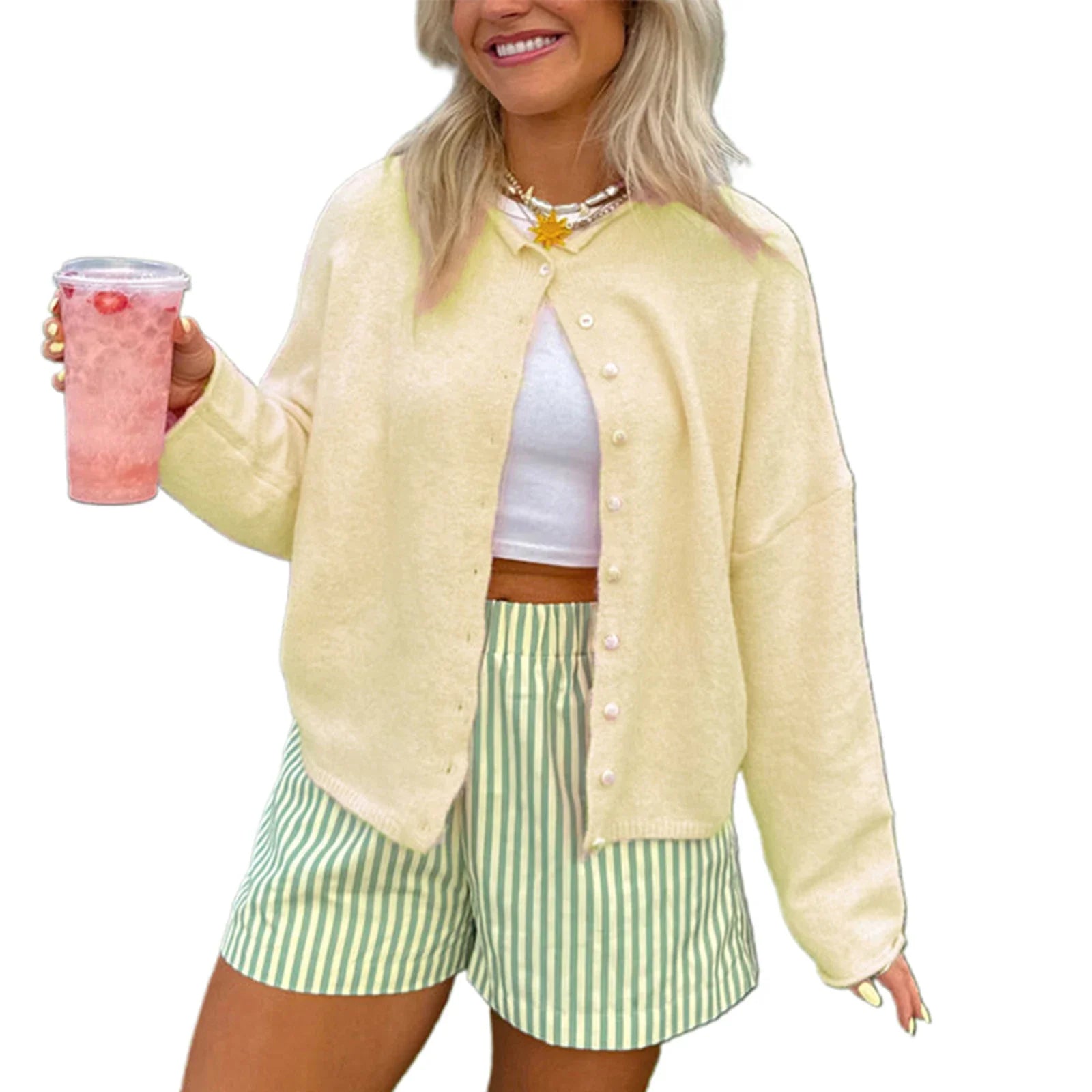 Combhasaki Women's Y2K Chic Solid Color Knitwear Cardigan Fuzzy Long Sleeve Button-down Front Closure Loose Fit Basic Sweaters