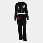 Bangniweigou Skull Love Print Zipper Short Cardigan + High Waist Straight Leg Pants Two Piece Set Women Tracksuit Autumn Winter