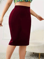 2025 Summer Plus Size Solid Slim Skirt Casual High Waist Slit Skirt  Women's Plus Size Clothing