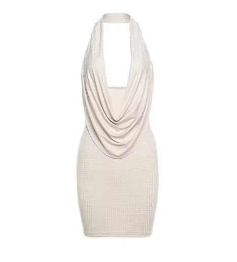 2025 New Diamond Pasted Solid Color Mini Dress Women Fashion Deep V-neck Strapless Dresses Female Trend Streetwear Clothing