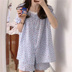Cherry Sleepwear Pajamas Women Summer Short Sleeve Shorts Sweet Small Lace Japan Fashion Ins Student Korean Homewear Set