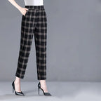 1pcs Spring Summer Women Cotton Comfort Breathable Pants Female Grid Flower Print Casual Loose Pant Lady Haren Straight Leg Pant